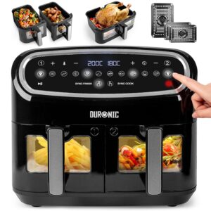 Duronic AF34 BK 10L Triple Drawer Air Fryer, Dual Zone, Oil-Free, Black